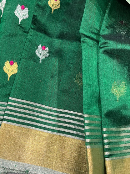 GREEN SILK PURE HANDLOOM CHANDERI SAREE