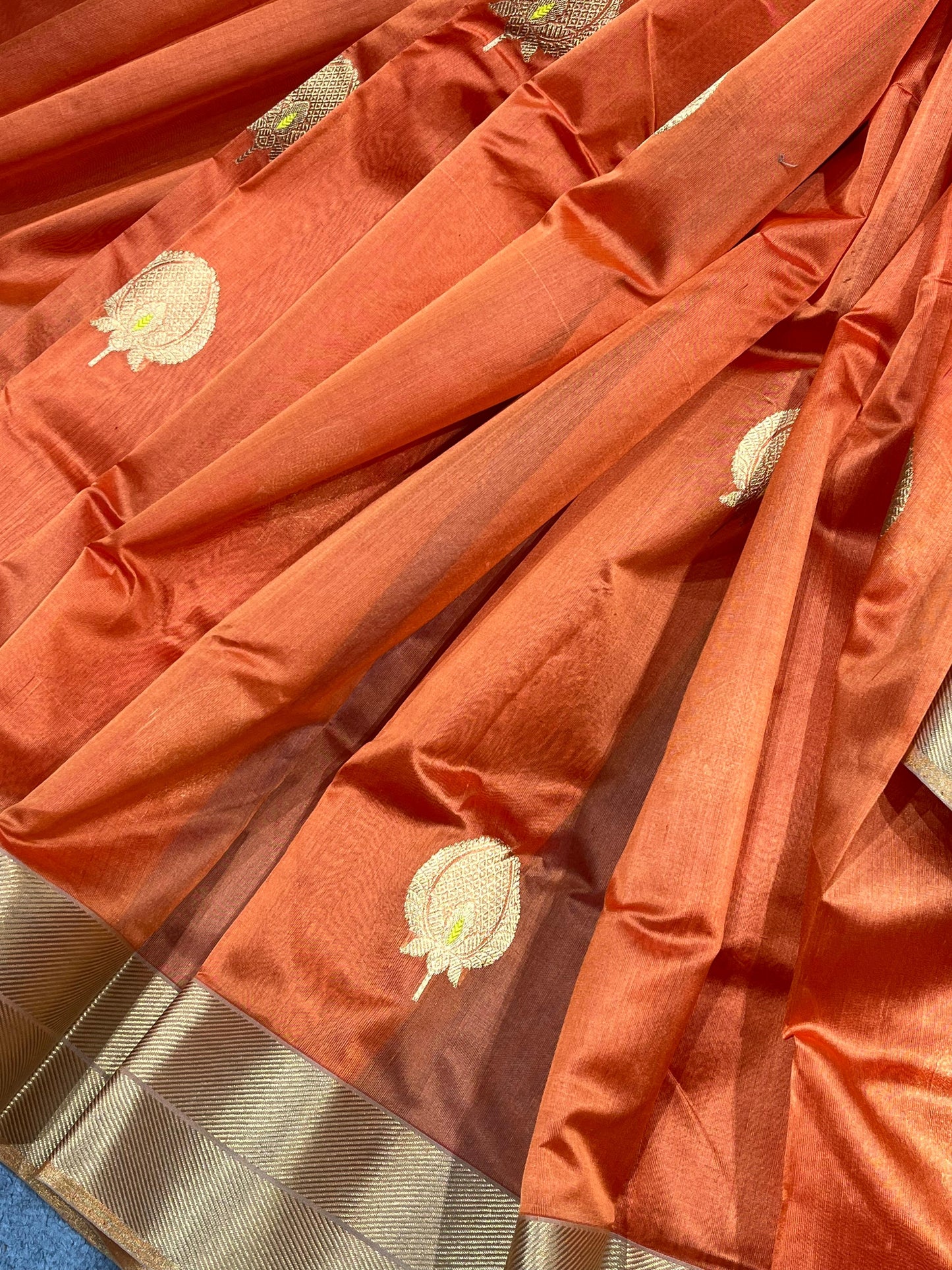 ORANGE SILK PURE HANDLOOM CHANDERI SAREE