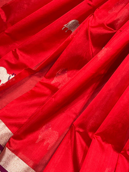 RED SILK PURE HANDLOOM CHANDERI SAREE