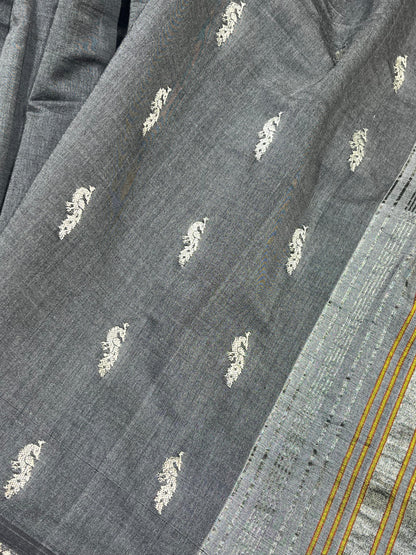 GREY COTTON PURE HANDLOOM PAITHANI SAREE