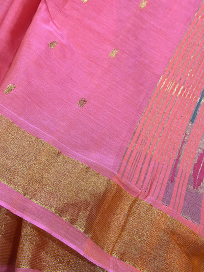 CORAL PINK  COTTON PURE HANDLOOM PAITHANI SAREE