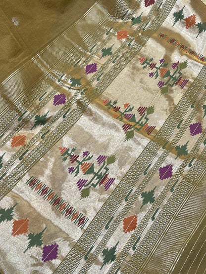 MUSTARD COTTON TISSUE PURE HANDLOOM PAITHANI SAREE
