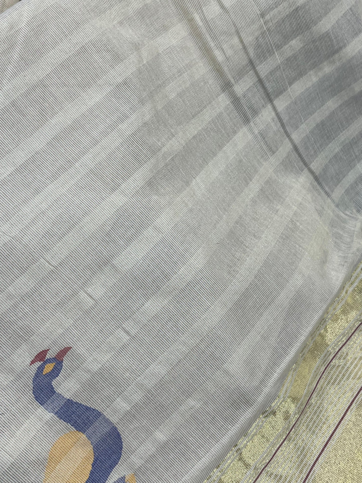OFF WHITE COTTON TISSUE PURE HANDLOOM PAITHANI SAREE