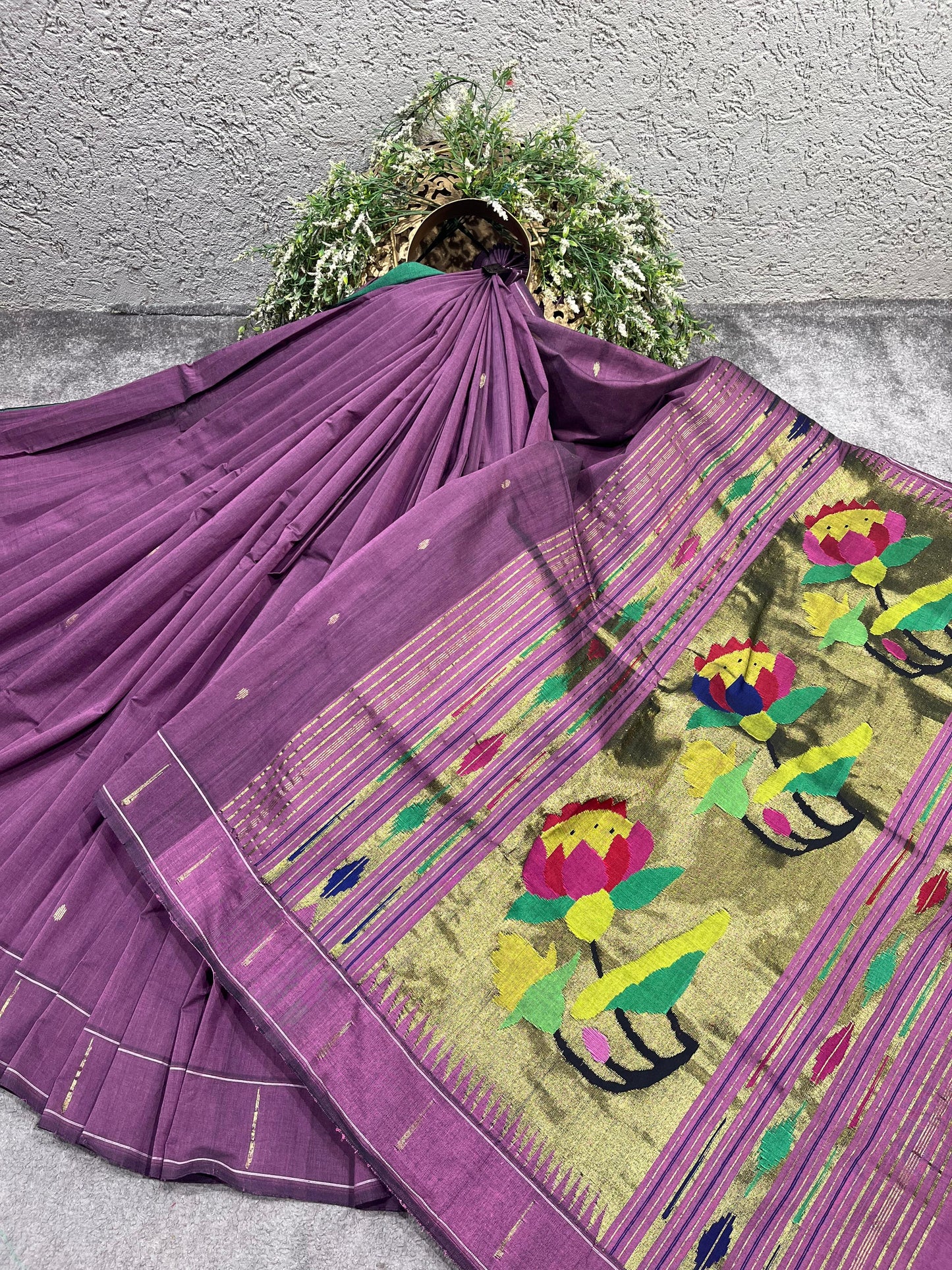 MAUVE COTTON PURE HANDLOOM PAITHANI SAREE