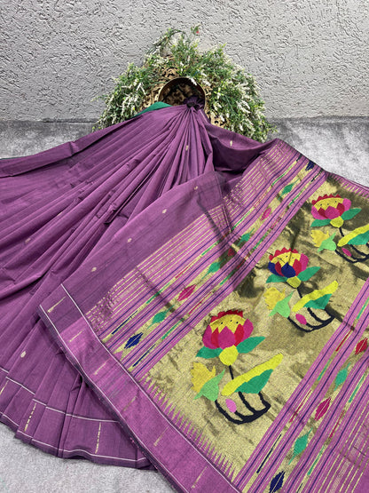 MAUVE COTTON PURE HANDLOOM PAITHANI SAREE