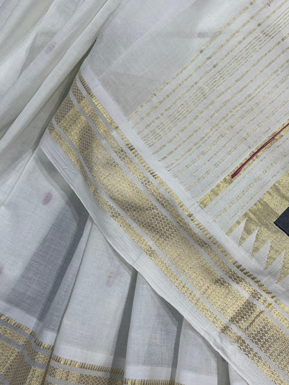 WHITE COTTON PURE HANDLOOM PAITHANI SAREE
