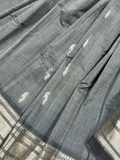GREY COTTON PURE HANDLOOM PAITHANI SAREE