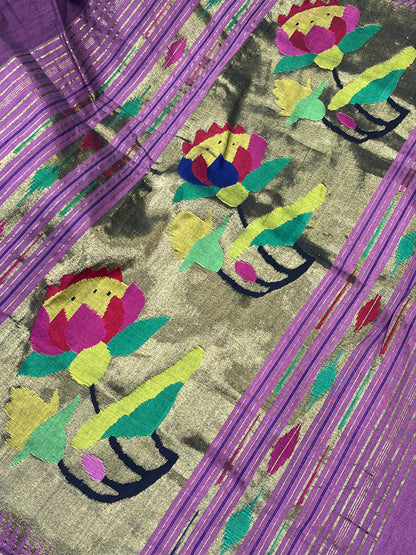 MAUVE COTTON PURE HANDLOOM PAITHANI SAREE