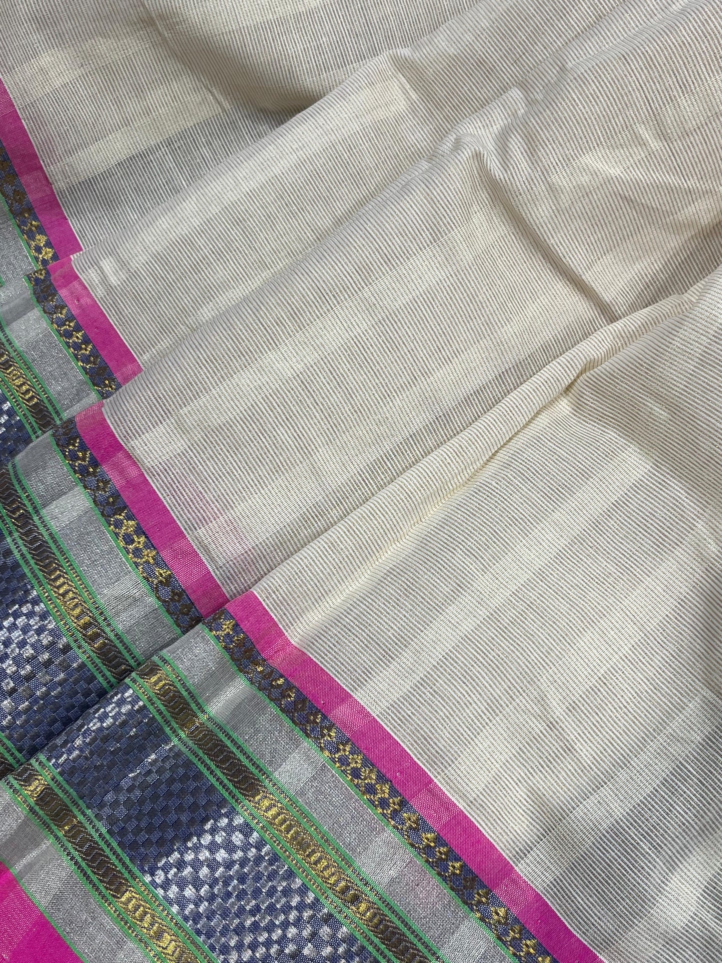 OFF WHITE COTTON TISSUE PURE HANDLOOM PAITHANI SAREE