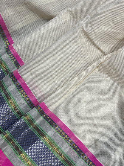 OFF WHITE COTTON TISSUE PURE HANDLOOM PAITHANI SAREE