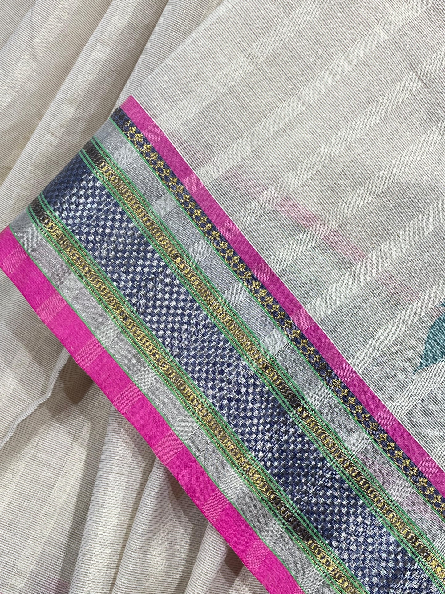 OFF WHITE COTTON TISSUE PURE HANDLOOM PAITHANI SAREE