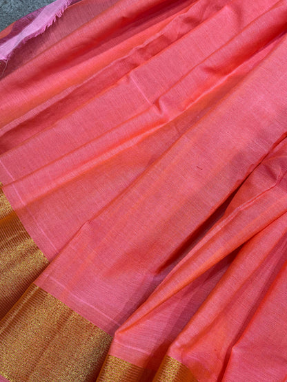 CORAL PINK  COTTON PURE HANDLOOM PAITHANI SAREE