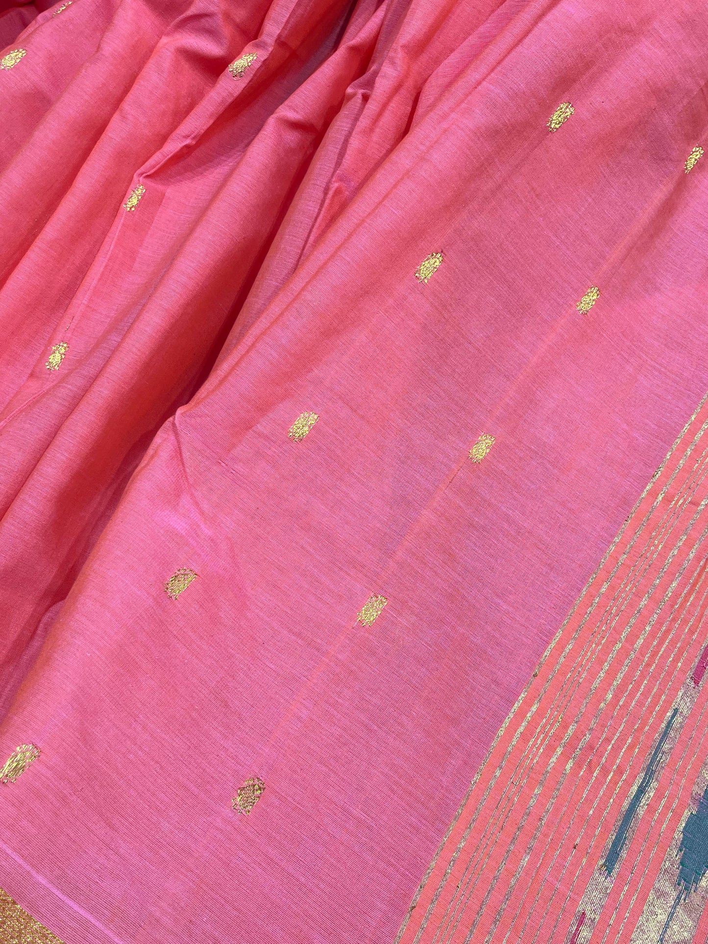 CORAL PINK  COTTON PURE HANDLOOM PAITHANI SAREE
