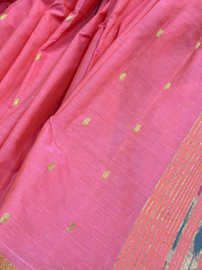 CORAL PINK  COTTON PURE HANDLOOM PAITHANI SAREE