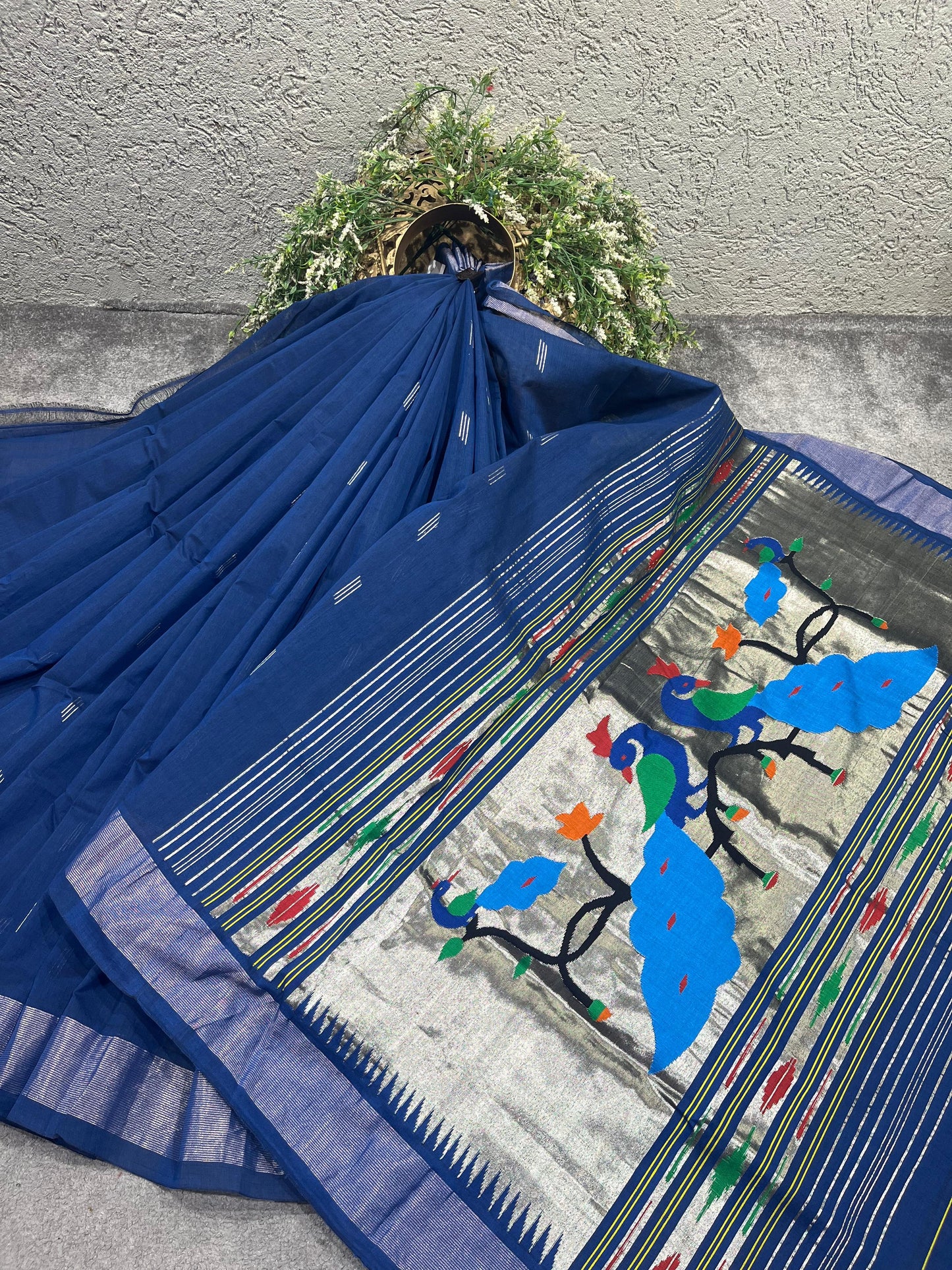 ROYAL BLUE COTTON PURE HANDLOOM PAITHANI SAREE