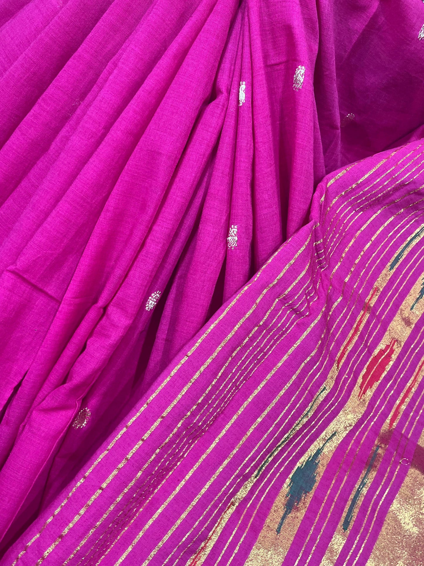 PINK COTTON PURE HANDLOOM PAITHANI SAREE