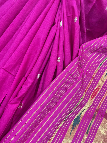 PINK COTTON PURE HANDLOOM PAITHANI SAREE