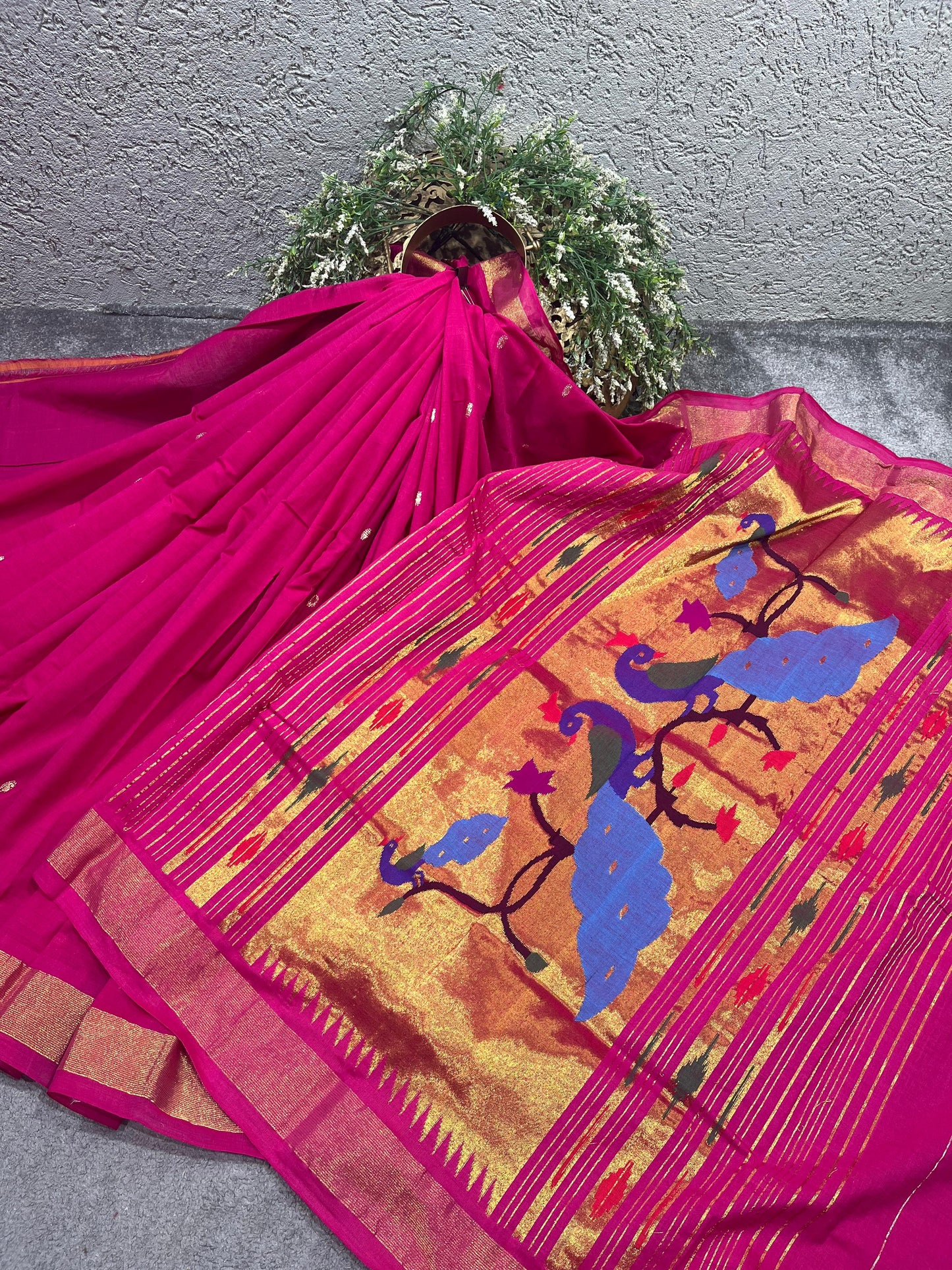 PINK COTTON PURE HANDLOOM PAITHANI SAREE