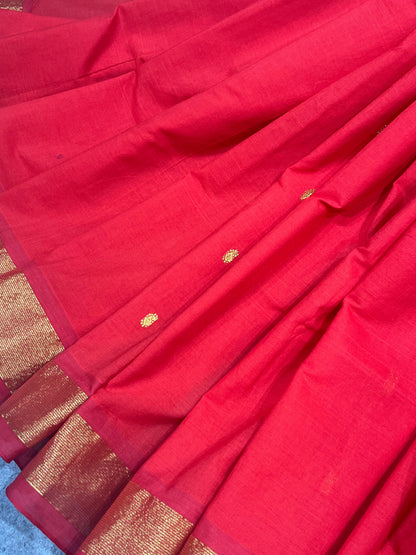 RED COTTON PURE HANDLOOM PAITHANI SAREE