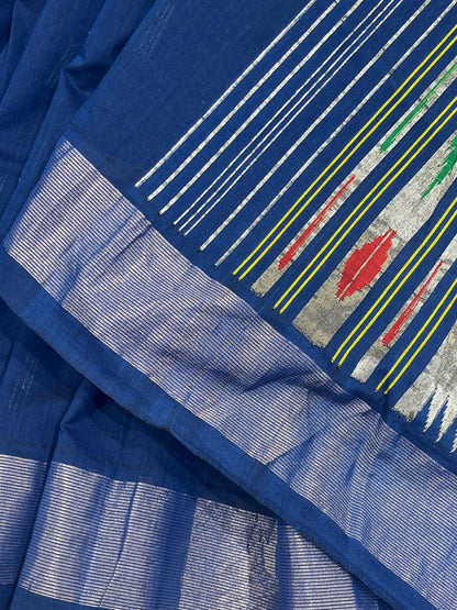 ROYAL BLUE COTTON PURE HANDLOOM PAITHANI SAREE
