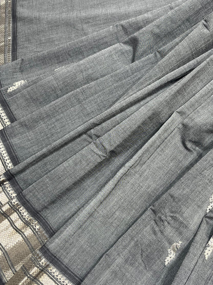 GREY COTTON PURE HANDLOOM PAITHANI SAREE