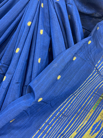 ROYAL BLUE COTTON PURE HANDLOOM PAITHANI SAREE