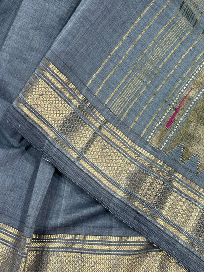 GREY COTTON PURE HANDLOOM PAITHANI SAREE