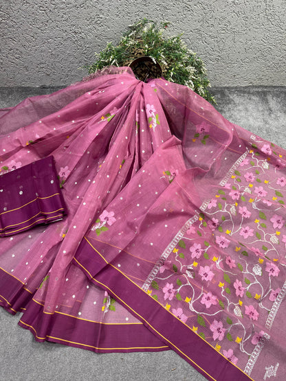 PINK PURE HANDLOOM KOTA DORIYA SAREE