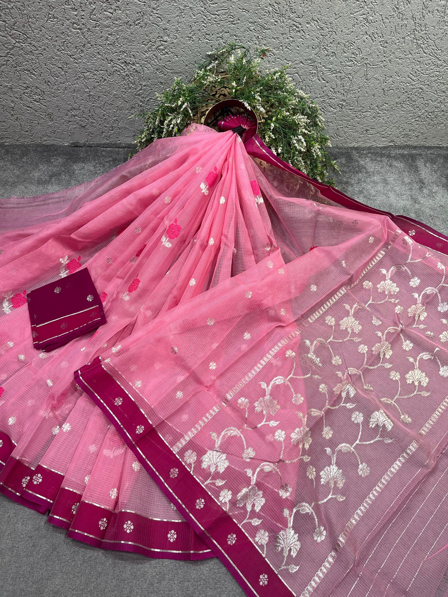 PINK PURE HANDLOOM KOTA DORIYA SAREE