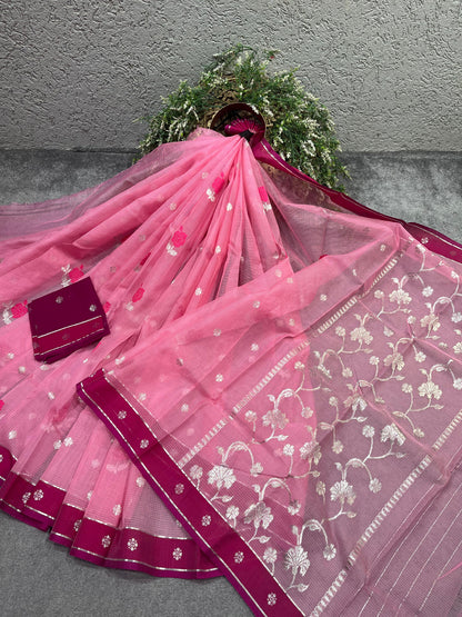 PINK PURE HANDLOOM KOTA DORIYA SAREE