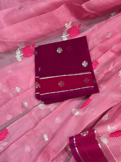 PINK PURE HANDLOOM KOTA DORIYA SAREE