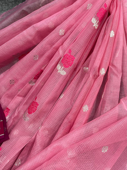 PINK PURE HANDLOOM KOTA DORIYA SAREE
