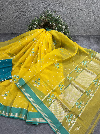 YELLOW PURE HANDLOOM KOTA DORIYA SAREE