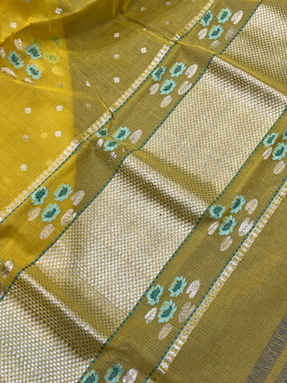 YELLOW PURE HANDLOOM KOTA DORIYA SAREE