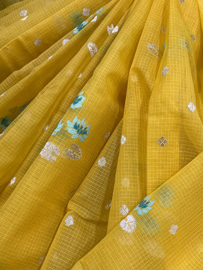 YELLOW PURE HANDLOOM KOTA DORIYA SAREE
