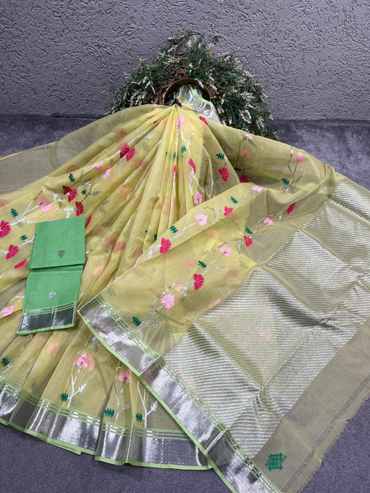 OLIVE GREEN PURE HANDLOOM KOTA DORIYA SAREE