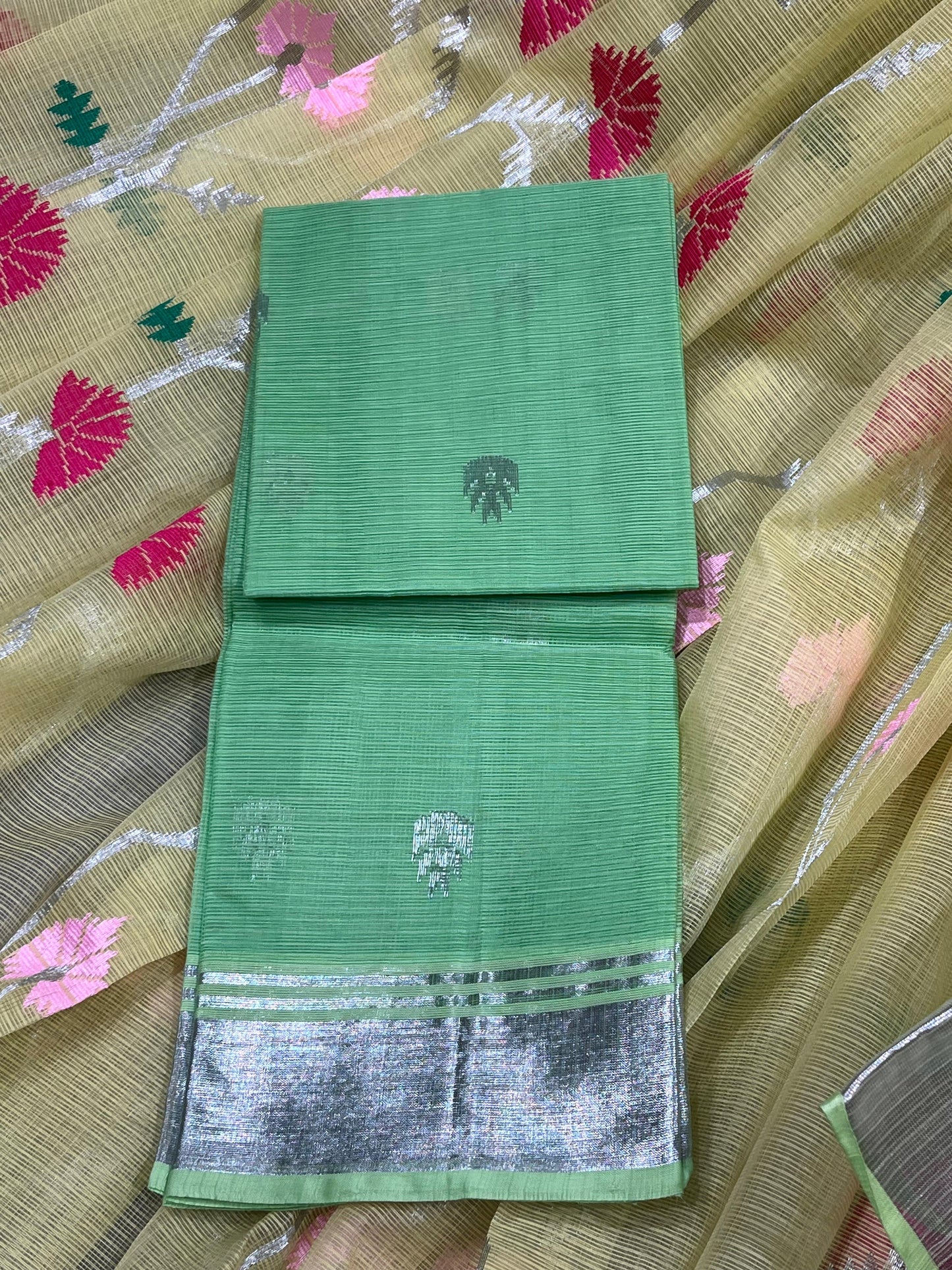 OLIVE GREEN PURE HANDLOOM KOTA DORIYA SAREE