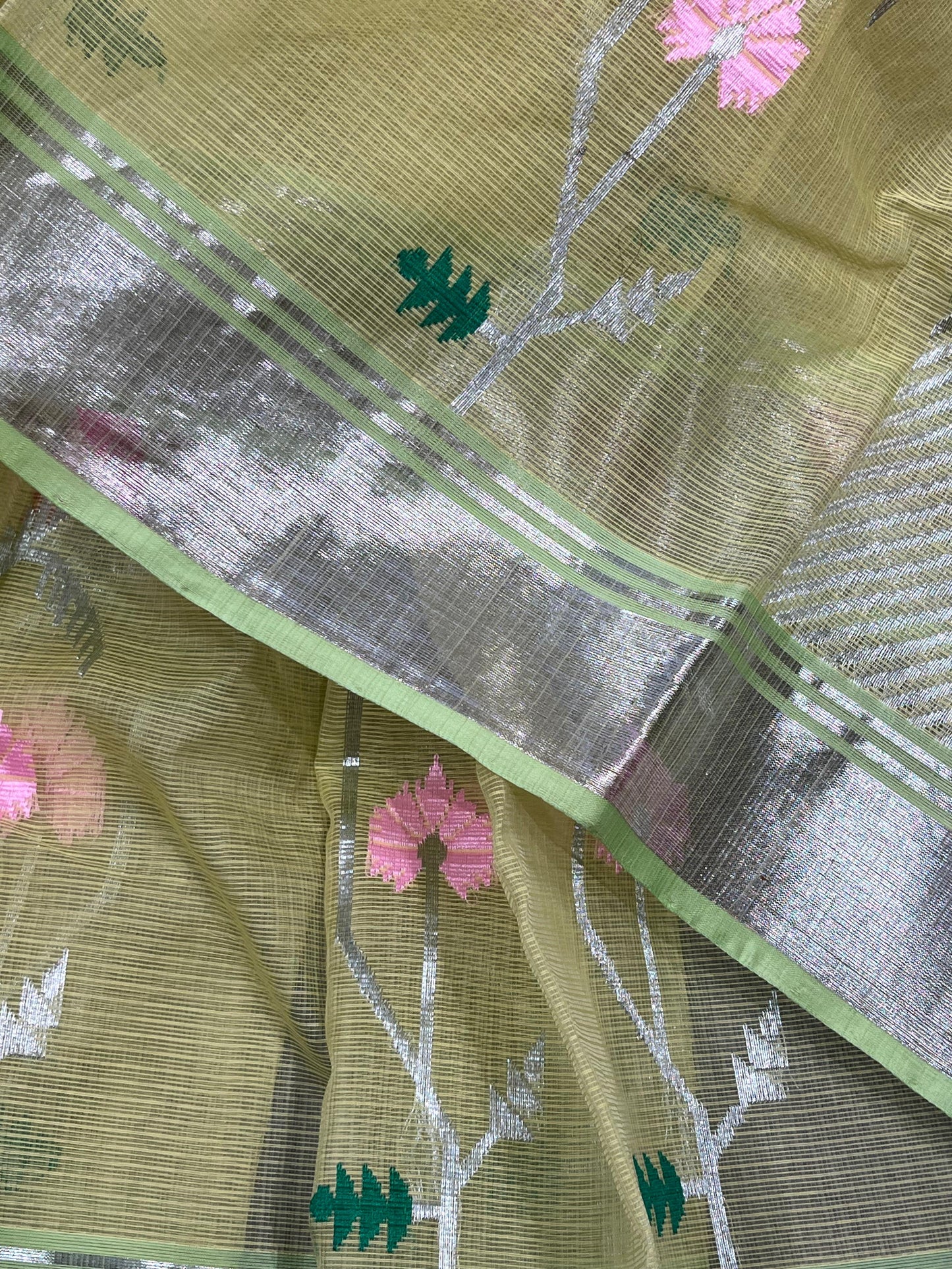 OLIVE GREEN PURE HANDLOOM KOTA DORIYA SAREE