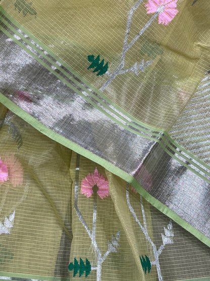 OLIVE GREEN PURE HANDLOOM KOTA DORIYA SAREE