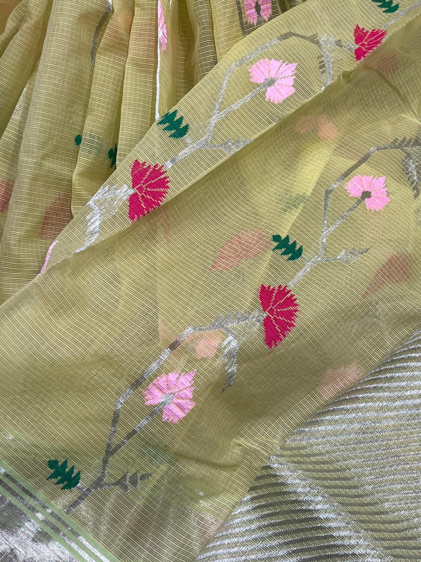 OLIVE GREEN PURE HANDLOOM KOTA DORIYA SAREE