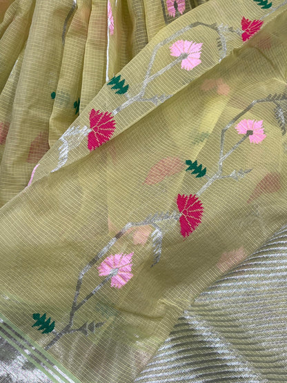 OLIVE GREEN PURE HANDLOOM KOTA DORIYA SAREE