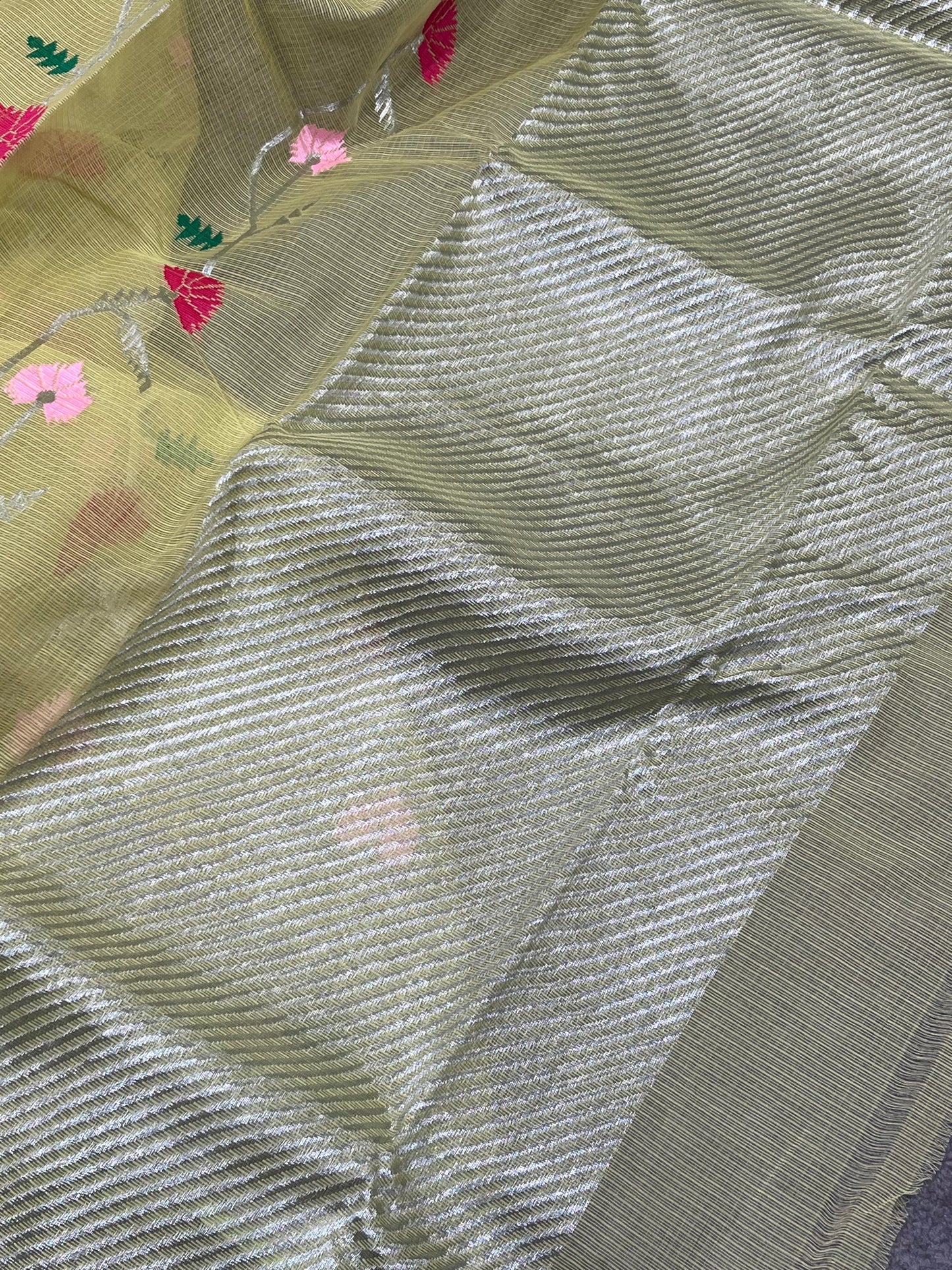 OLIVE GREEN PURE HANDLOOM KOTA DORIYA SAREE