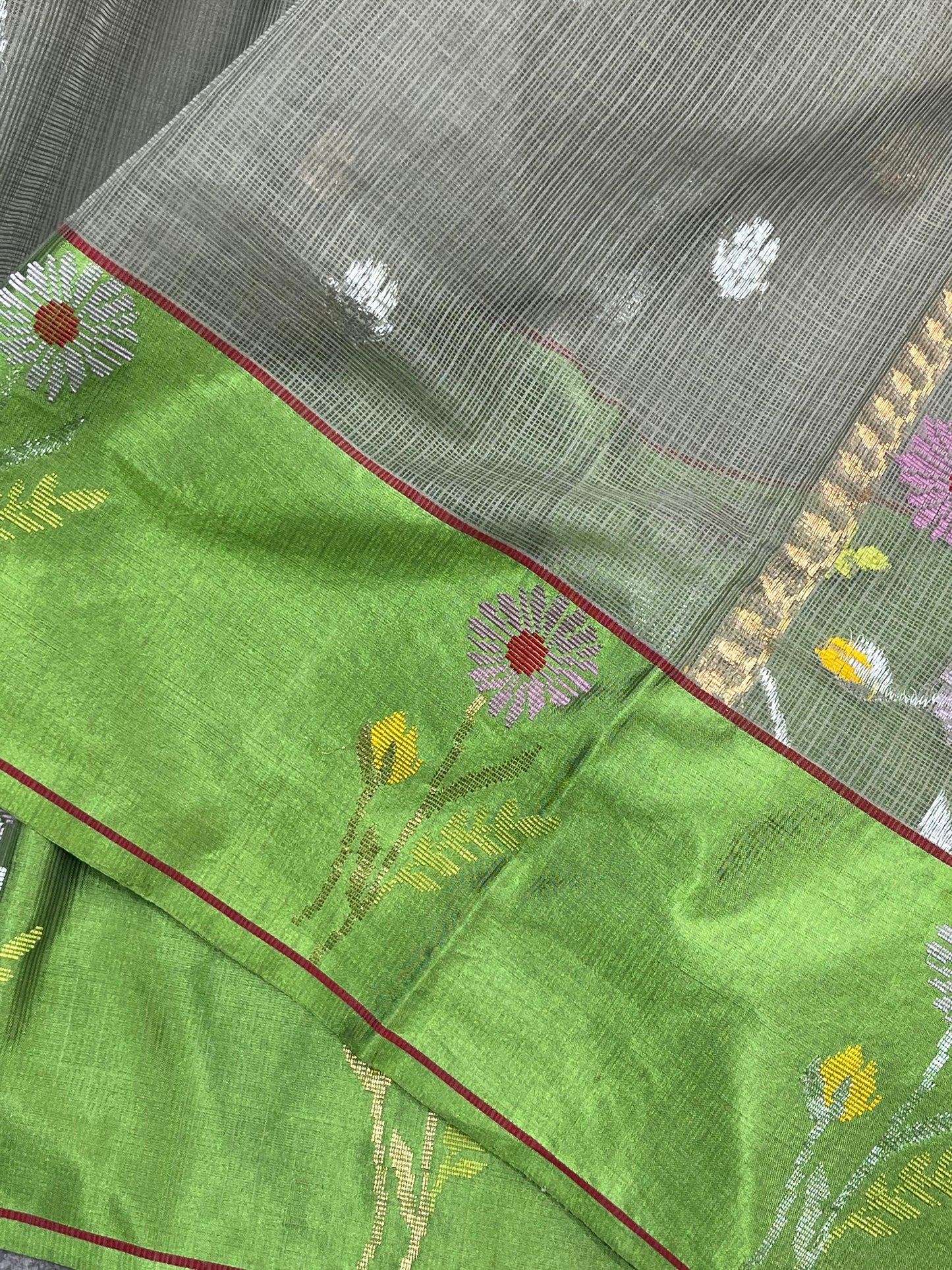 GREY PURE HANDLOOM KOTA DORIYA SAREE