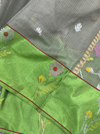 GREY PURE HANDLOOM KOTA DORIYA SAREE