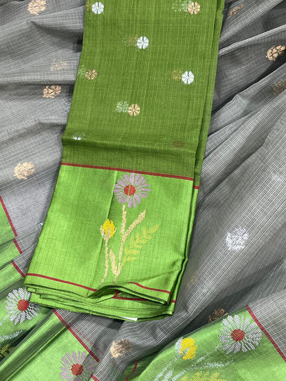 GREY PURE HANDLOOM KOTA DORIYA SAREE