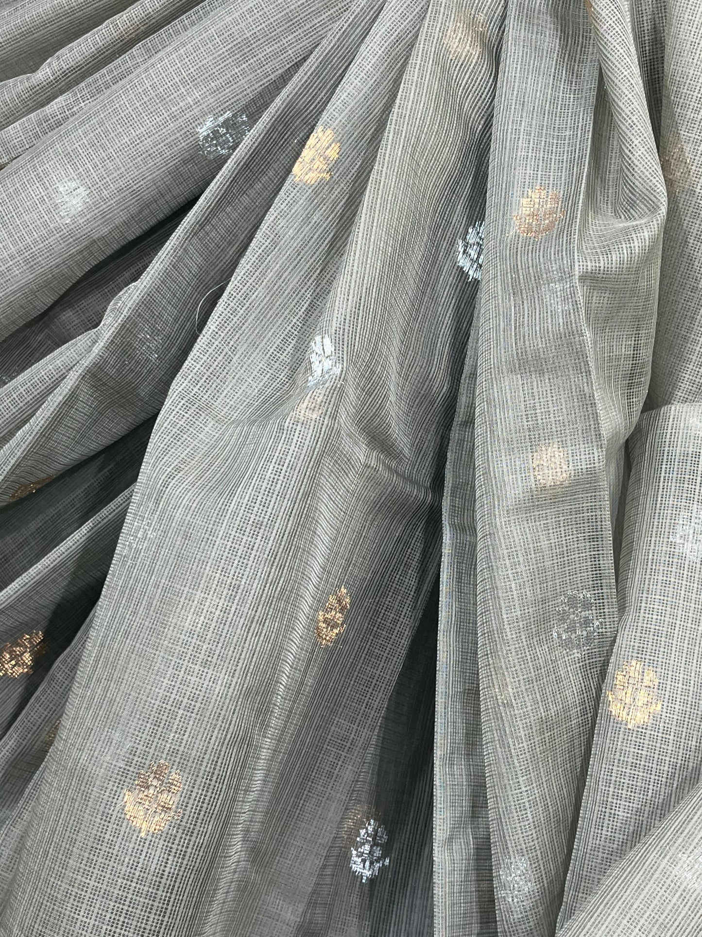 GREY PURE HANDLOOM KOTA DORIYA SAREE