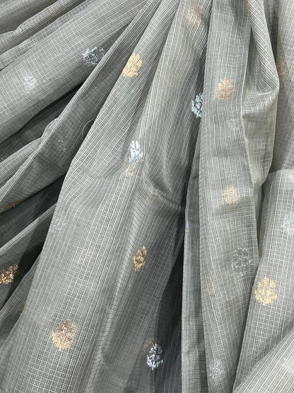 GREY PURE HANDLOOM KOTA DORIYA SAREE