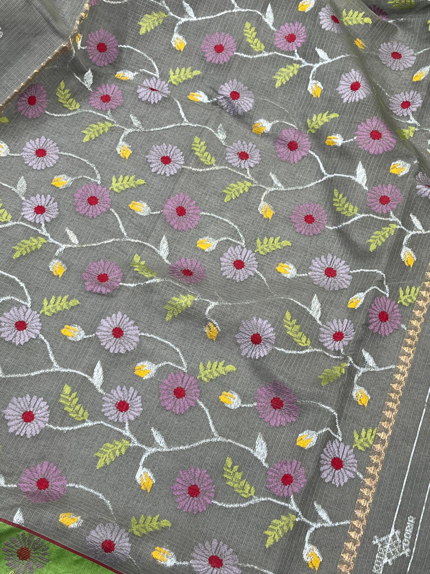 GREY PURE HANDLOOM KOTA DORIYA SAREE