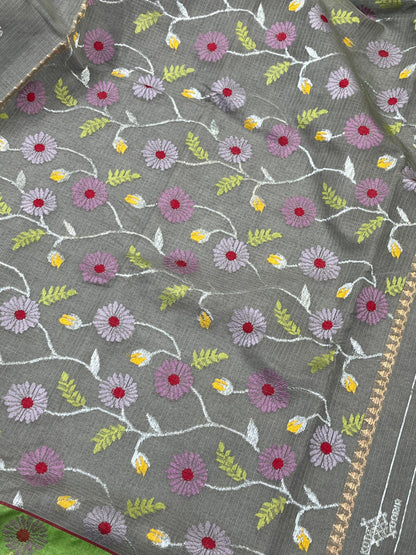 GREY PURE HANDLOOM KOTA DORIYA SAREE