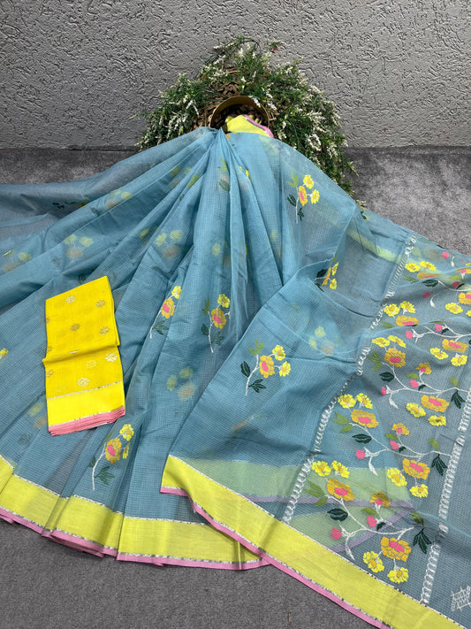 STEEL BLUE PURE HANDLOOM KOTA DORIYA SAREE